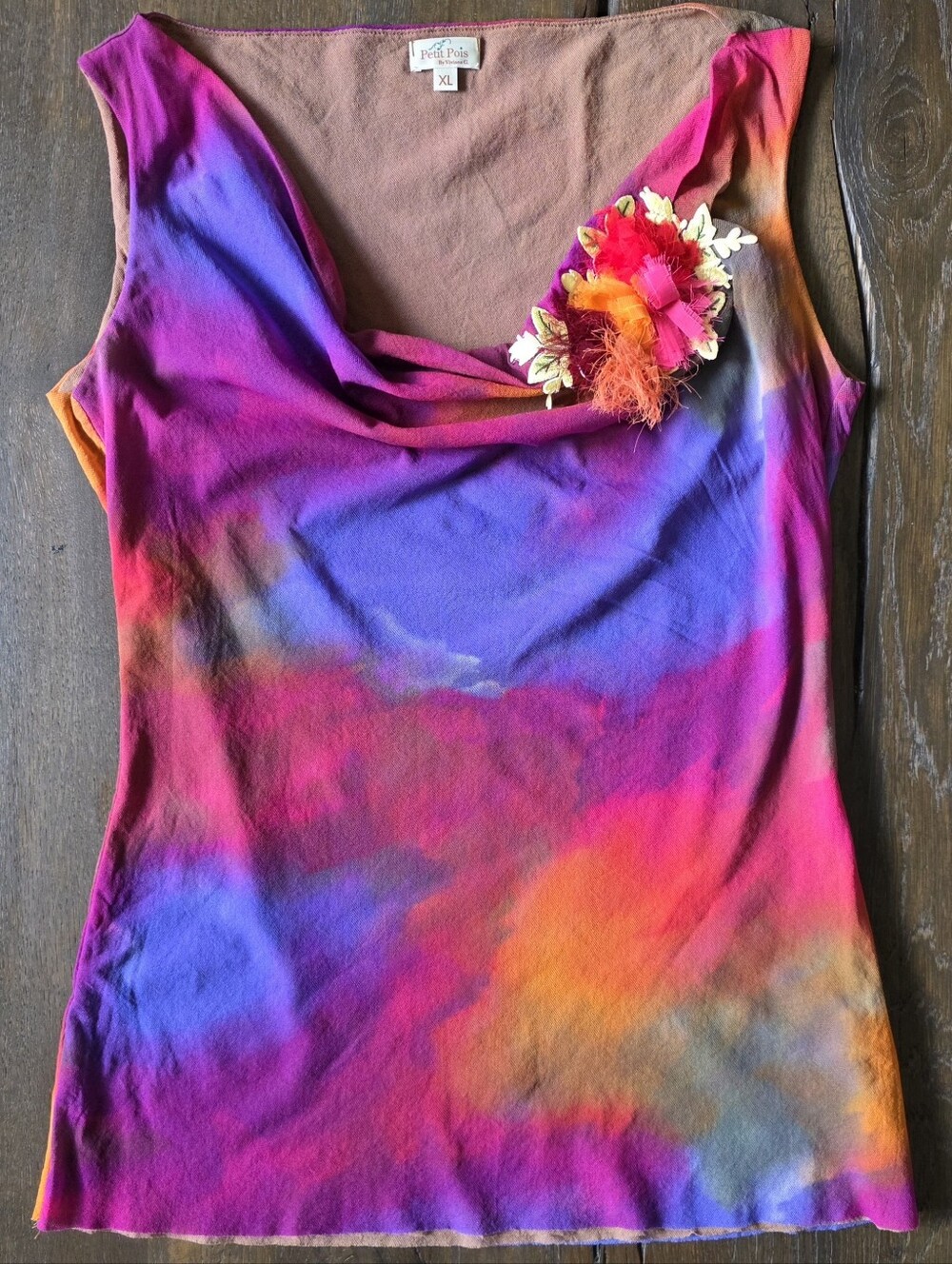 Y2K Petit Pois By Viviana G Multi Color Cowl Neck Sleeveless Top Size XL